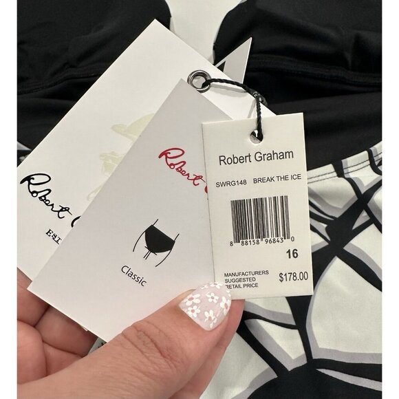 NWT $178 ROBERT GRAHAM Black & White SWIMSUIT ONE PEICE US 16 XL FLATTERING - Picture 4 of 6
